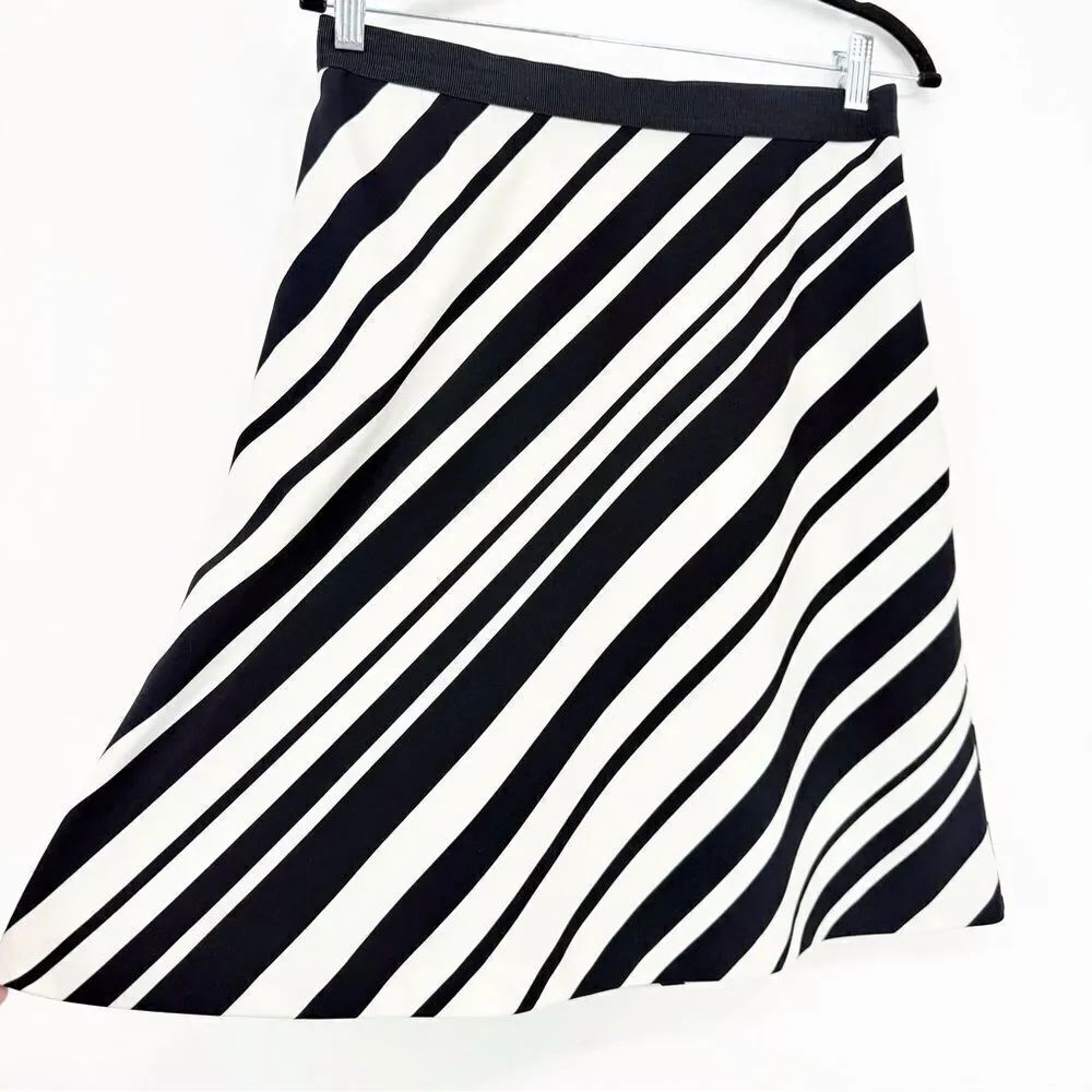 Ann Taylor Blue Black Ivory Diagonal Stripe A Line Flowy Skirt - Picture 2 of 13